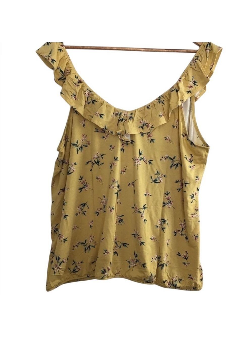 Reitmans Yellow Floral Sleeveless Blouse 2X NWT Ruffle Neck Plus Size Top